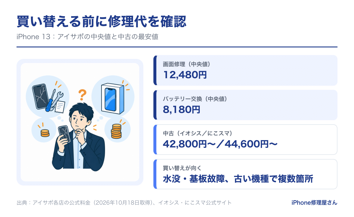 iPhone 13の修理代と中古価格の比較