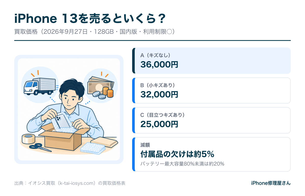 イオシスのiPhone 13の買取価格と減額のルール
