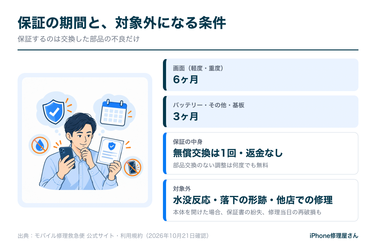 モバイル修理救急便の保証期間と対象外になる条件