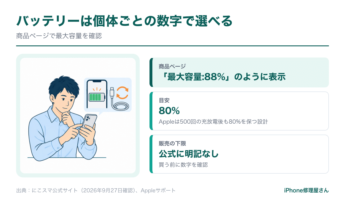 にこスマのバッテリー最大容量の見方