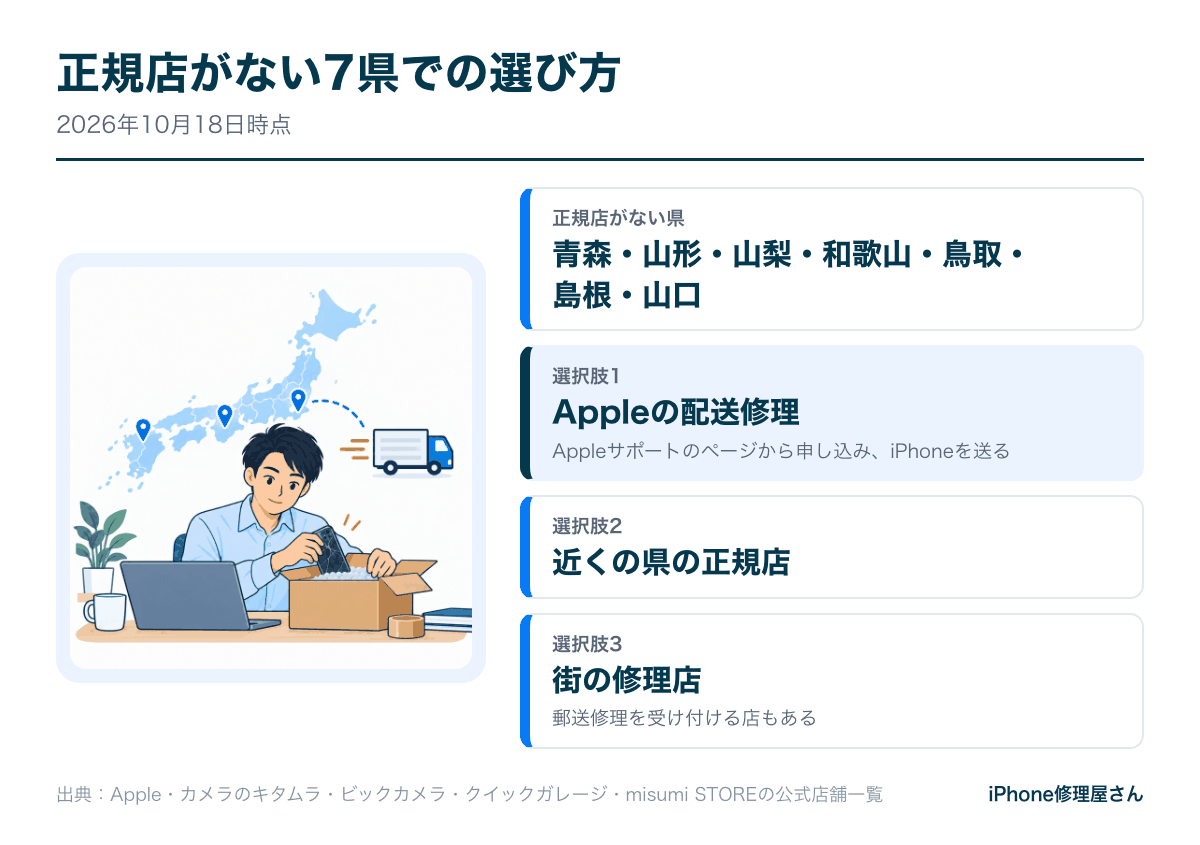 iPhoneの正規店がない7県での修理先の選び方